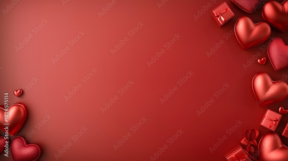 Poster a stylish and modern valentine s day background with a bold red color scheme featuring delicate hear