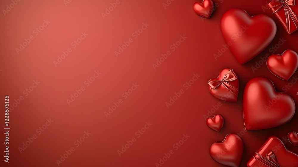 Poster Stylish Valentine s Day background with a bold red theme including delicate heart chocolates small gift boxes with ribbons and an elegant empty space for text