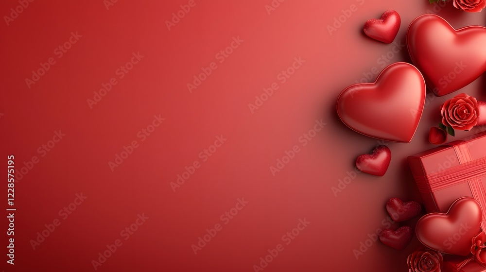 Poster romantic minimalist valentine s day greeting card background with heart shaped chocolates red rose p