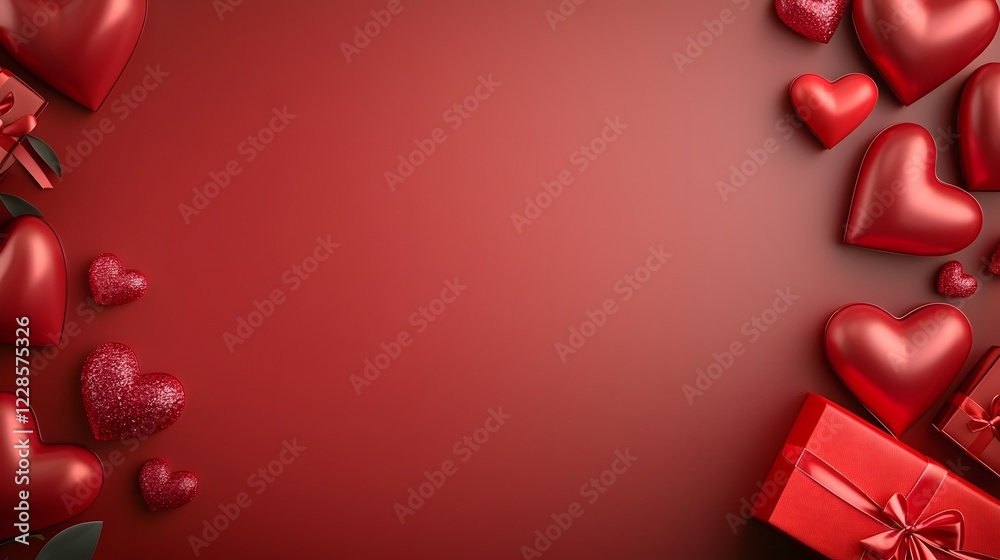 Aufkleber elegant red gradient valentine s day flat lay background featuring scattered heart shaped ornaments 