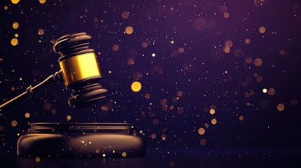 Elegant gavel against a sparkling purple background
