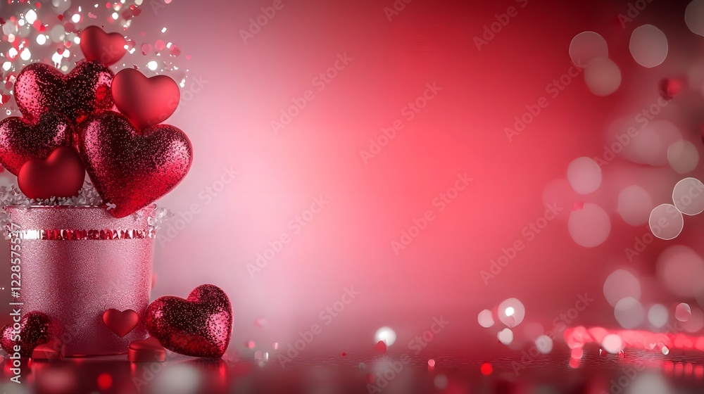 Poster Visually captivating Valentine s Day background featuring an array of scattered red hearts in various sizes against a smooth gradient red backdrop creating a romantic vibrant