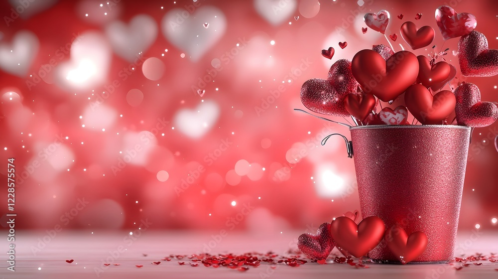 Aufkleber Scattered red hearts of various sizes floating on a smooth crimson gradient backdrop creating a vibrant and romantic atmosphere for Valentine s Day a minimalist and design