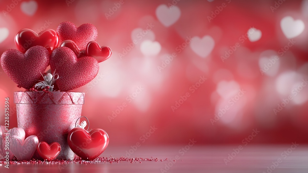 Aufkleber Vibrant and romantic Valentine s Day background featuring scattered red hearts in various sizes on a smooth gradient red backdrop creating a minimalist design with a festive and elegant atmosphere
