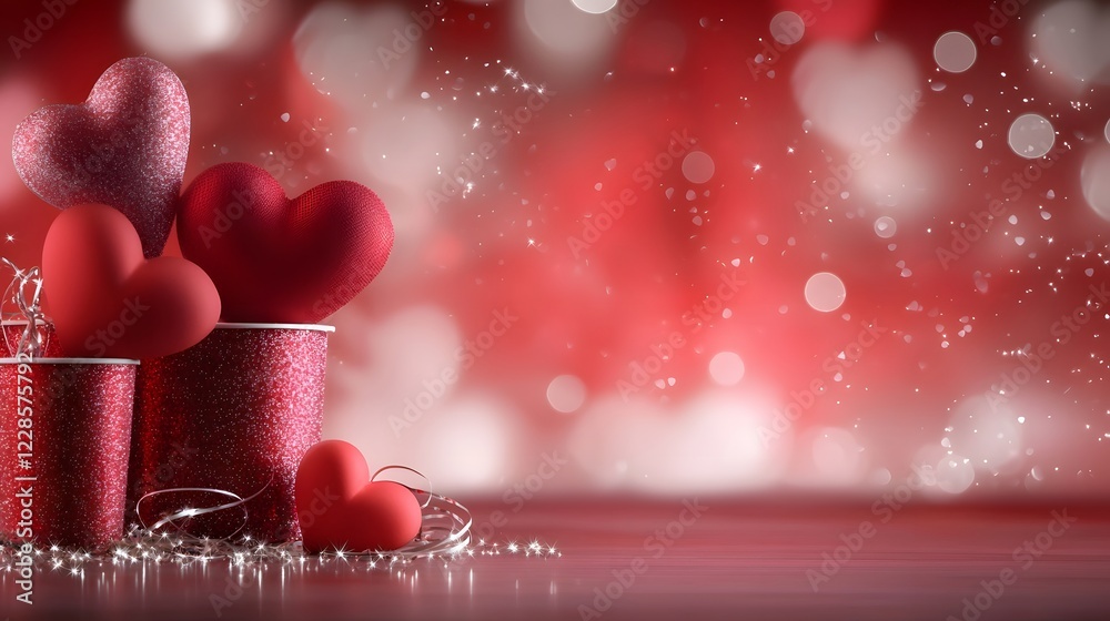 Aufkleber a vibrant and captivating valentines day background featuring glowing red hearts and subtle shimmeri