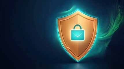 Fototapeta premium Secure Email Protection Gold Shield Digital Security Concept Abstract Background