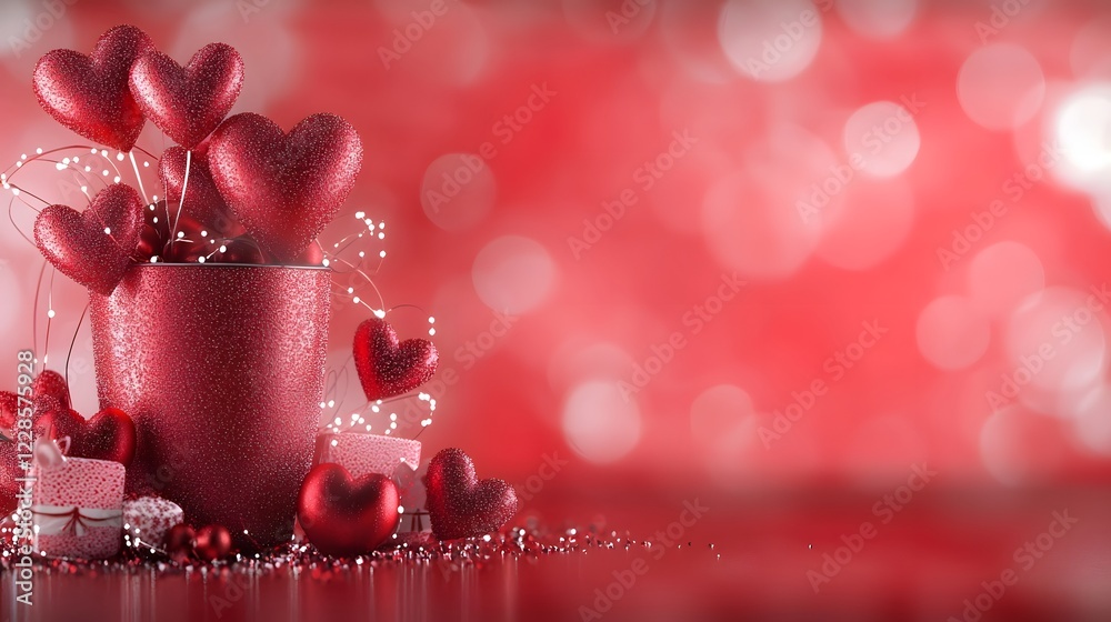 Poster A minimalist and modern Valentine s Day background with bold red hearts arranged in a pattern on a bright red backdrop creating a cheerful and elegant design