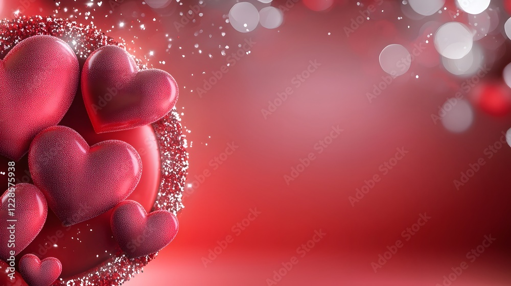 Poster a modern and minimalist valentines day background featuring a flowing arrangement of bold red hearts