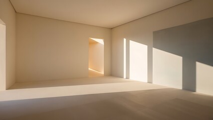Fototapeta premium Empty room abstract of minimal architecture space with the sun light cast shadow on the wall.