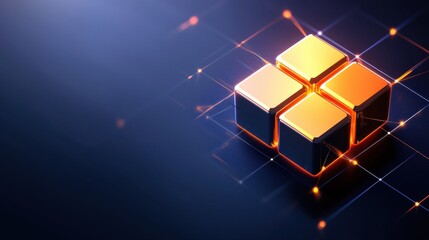 Abstract Gold Cubes Connected Network Digital Technology Data Concept
