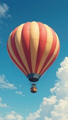 Fototapeta premium A Vintage Striped Hot Air Balloon Soars Through Blue Skies