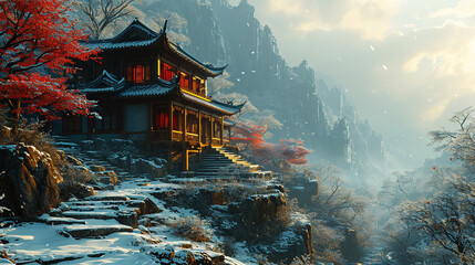 chinese temple in the morning