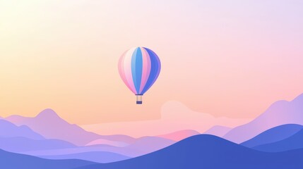 Fototapeta premium Colorful Hot Air Balloon Floating Over Serene Mountain Landscape