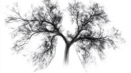 Obraz premium minimalist black and white illustration of tree with intricate branches and delicate structure, evoking sense of tranquility and nature