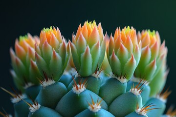 Close-up of Prickly Pear Cactus Buds in Spring Nature Showcasing Vibrant Green and Pastel Tones with Intricate Needle-like Structures