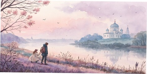 Obraz premium Dreamy Pastel, Watercolor Background, Soft Blended, Pink Blue Lavender, Fluid Brush Strokes, Airy Texture, Elegant Design, Pastel Aesthetic, Delicate Watercolor, Artistic Texture, Gentle Hues, Subtle 