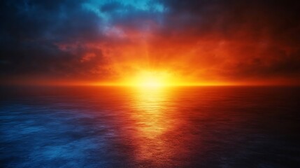 Fototapeta premium Fiery Sunset Over Calm Ocean Waters