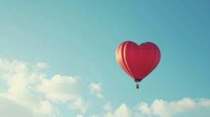 Obraz premium Heart-Shaped Hot Air Balloon Floating in a Clear Blue Sky