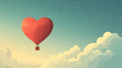 Obraz premium Heart-Shaped Hot Air Balloon Flying Through Colorful Sky at Dusk