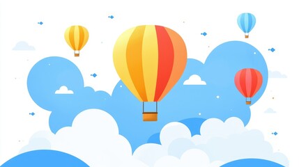 Colorful Hot Air Balloons Floating in a Bright Blue Sky with Clouds