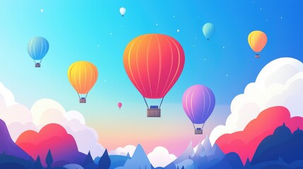 Colorful Hot Air Balloons Ascending into Bright Blue Sky