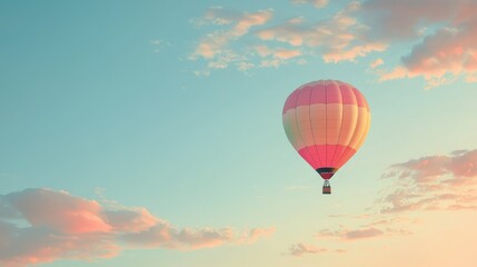 Fototapeta premium Colorful Hot Air Balloon Soaring in Clear Sky During Sunrise