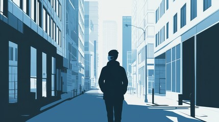 Urban Scene of a Person Walking Alone in a Modern City Landscape