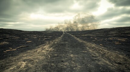 Blackened Hills with Rolling Terrain Under Dramatic Cloudy Skies