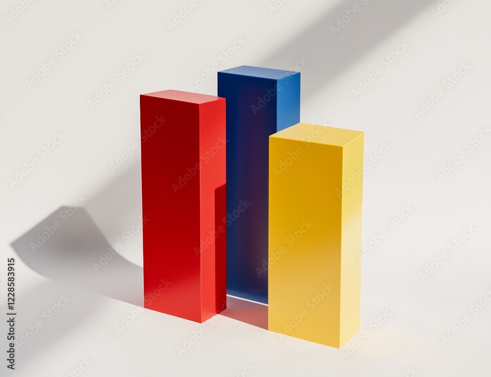 Aufkleber three colorful blocks casting shadows on white background.