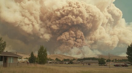 Towering Billowing Cloud of Smoke Rising Over Landscape