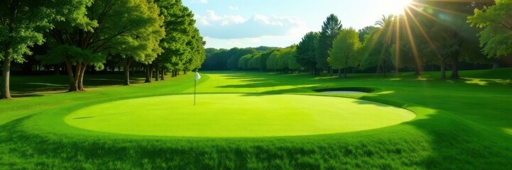 Obraz premium Perfectly manicured golf course putting green , vibrant, scenery