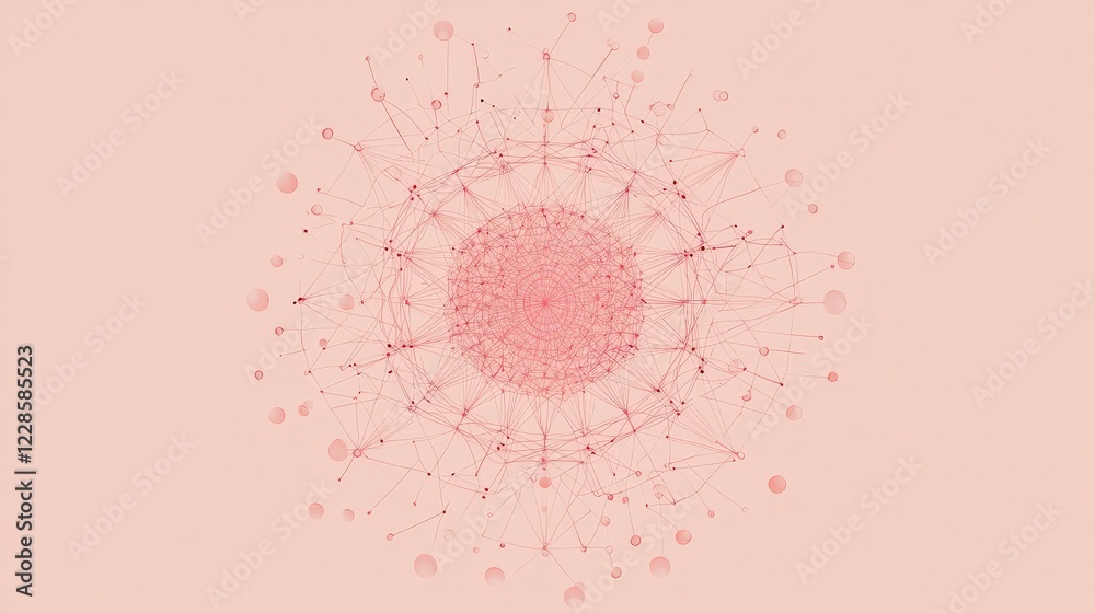 Poster abstract pink network structure with circular elements and lines