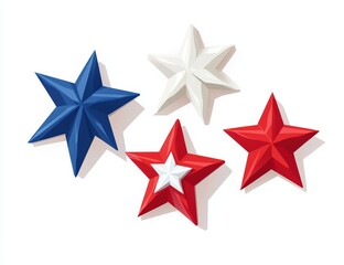 Obraz premium Four patriotic stars, red, white, and blue, isolated on white.