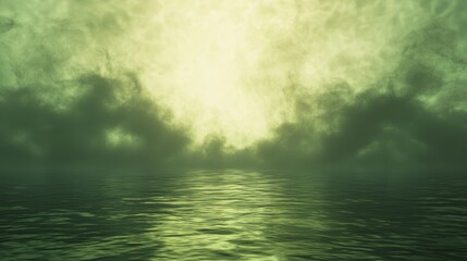 Ominous Smoke Over Water with Ethereal Green Lighting Effects