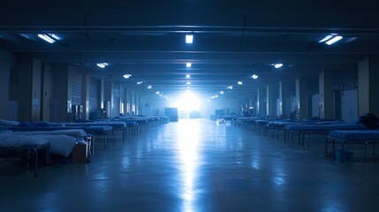 Obraz premium People in Hastily Arranged Evacuation Shelter During Emergency Situation