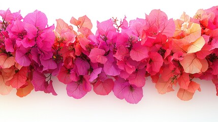 Obraz premium Pink bougainvillea garland on white wall, festive backdrop