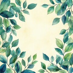 Watercolor Botanical Frame Green Leaves Invitation Template for Wedding Save the Date RSVP Card