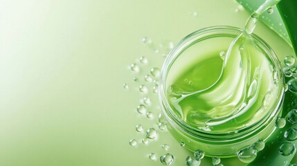 Fototapeta premium Aloe Vera Gel Scooped and Displayed in Clear Jar with Green Background