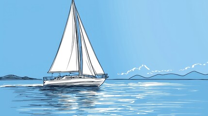 Fototapeta premium Sailboat Gliding Across Serene Blue Waters under a Clear Sky