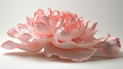 Pink peony bloom on white backdrop, soft light, elegant decor