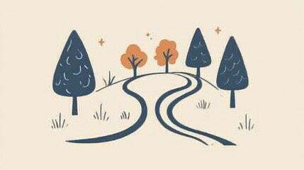 Tranquil Landscape with Curved Path and Vibrant Trees in Autumn