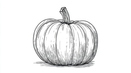 Detailed Black and White Sketch of a Single Pumpkin Isolated