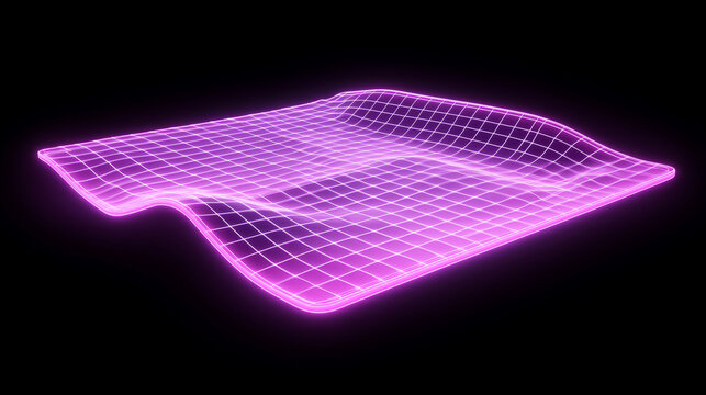A mesmerizing 3D render of a neon grid surface undulating against a dark background