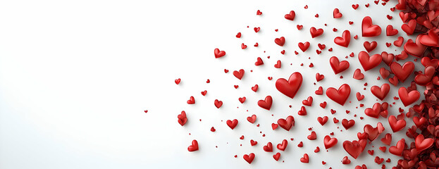 Red hearts falling white background