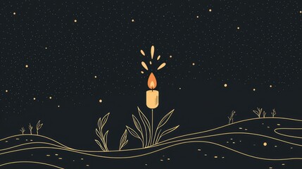 Fototapeta premium Candle Flame Illuminates Night Sky with Plants in Abstract Design