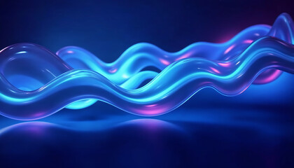 Abstract fluid neon shapes floating against a dark background, glowing in vibrant blue, magenta, and cyan hues. Perfect for tech branding, digital art, and futuristic design concepts.