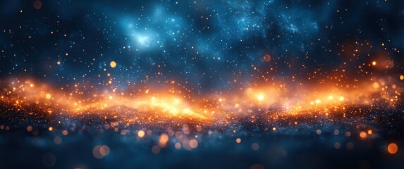 Glowing Christmas Stars and Bokeh Lights in Blue Night Sky