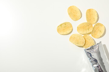Potato chips with a shiny silver pack