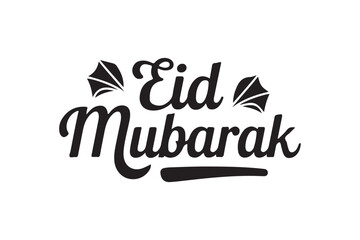 Eid Mubarak Typography vector Art design. Eid Mubarak sign, wish greeting, banner, sticker, card, poster, illustration—isolated vector stock on a white background.