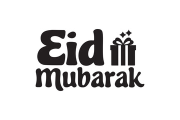 Obraz premium Eid Mubarak Typography vector Art design. Eid Mubarak sign, wish greeting, banner, sticker, card, poster, illustration—isolated vector stock on a white background.